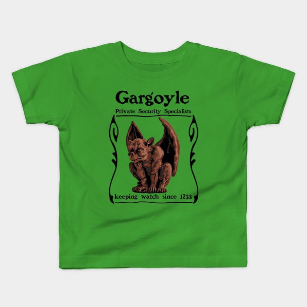 Gargoyle Private Security Specialists Kids T-Shirt by Slightly Unhinged